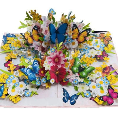 Thiệp 3D Pop Up Hoa & Bướm Sắc Màu – Thiệp Nghệ Thuật, Thiệp Chúc Mừng, Sinh Nhật, Lãng Mạn