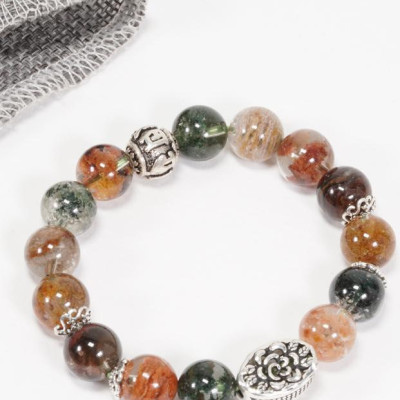 Vòng Thạch Anh Ưu Linh Đa Sắc Phối Charm Hoa Bạc (10mm) Ngọc Quý Gemstones