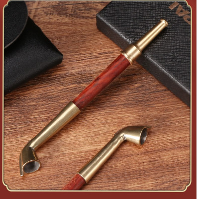 tẩu thuốc gỗ hương gắn sợi bọc hợp kim đồng