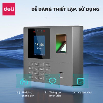 Máy Chấm Công Quét Vân Tay Và Nhận Dạng Khuôn Mặt DELI Mẫu Mới - Hàng Chính Hãng - Thiết Bị Văn Phòng Màn Mình LCD 2.4" Có Tiếng Việt ES161