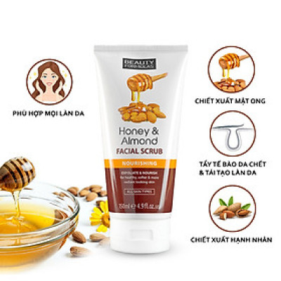 Sữa rửa mặt Beauty Formulas Honey and Almond Facial Scrub 150ml - tẩy tế bào chết mật ong và hạnh nhân
