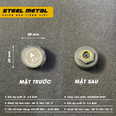 Cảm biến áp suất lốp ô tô xe hơi cao cấp STEEL METAL S5 TPMS Cảnh báo tiếng Việt độc quyền Pin mặt trời Màn LCD vios