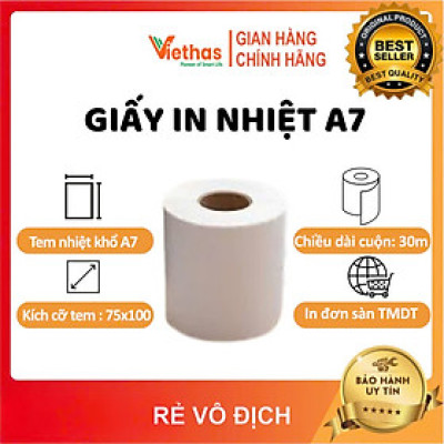 Giấy in nhiệt decal A7 75x100 mm in đơn TMĐT, tem, mã vạch, phiếu gửi hàng, decal, dán,cho máy in tem nhiệt Khổ K80 - Hàng chính hãng