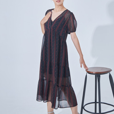 Đầm Voan Dài Họa Tiết Có Lót 2 Dây Maxivic, La Mộc - LM0122131