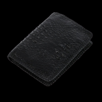 HP2761-63-65 - Ví nam Huy Hoàng da cá sấu nguyên con đan viền kiểu đứng màu đen, nâu đất, nâu đỏ