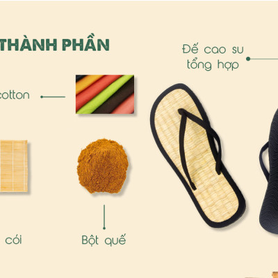 Dép chiếu xỏ ngón Hương Quế DKS-10 làm từ lụa tơ tằm - vải cotton - lớp đế cao su xốp cho đôi chân thơm, mát và khô thoáng