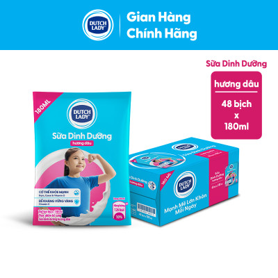 Thùng 48 Bịch Sữa Tiệt Trùng Dutch Lady Cô Gái Hà Lan Hương Dâu 180ml