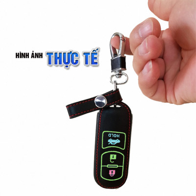 Cho xe Mazda, bao da chìa khóa 3 nút dạ quang kiêm móc khóa chất liệu da, Inox MIHOCO Mazda 3N/ Hành chính hãng