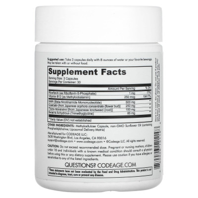 ( Nhập khẩu, có tem phụ) Viên uống ngăn ngừa lão hóa kéo dài tuổi thọ và trẻ hóa làn da Codeage Liposomal NMN - 90 Viên