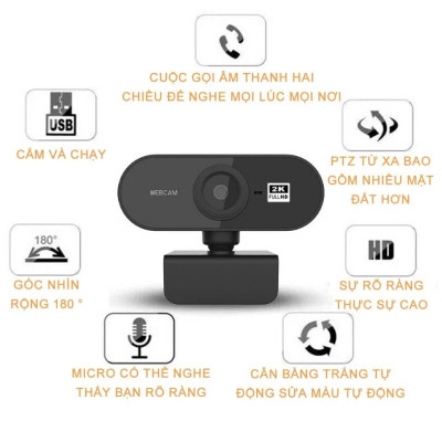 Webcam Cho Máy Tính PC Laptop 2K FullHD Kèm Mic Tích Hợp Micro To Rõ Cho Cuộc Gọi Video Call Zoom Góc Siêu Rộng New Chất Lượng Cao Để Live Stream Học Online Hàng Nhập Khẩu