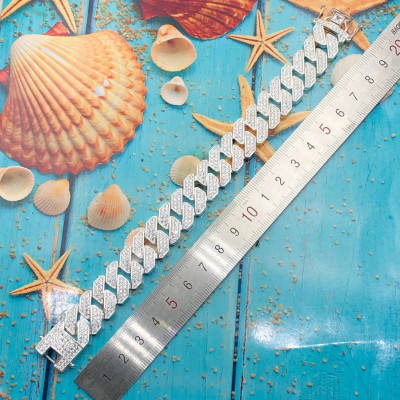 Vòng Tay Lắc Tay Nam Cuban Full Đá Kiểu Jony Đặng BẠC HIỂU MINH LTN033