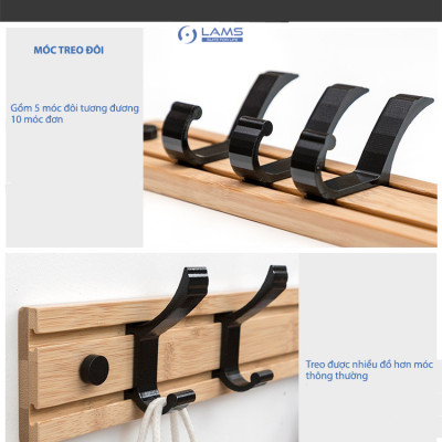 Móc treo quần áo gắn tường bằng gỗ MA17, móc di chuyển