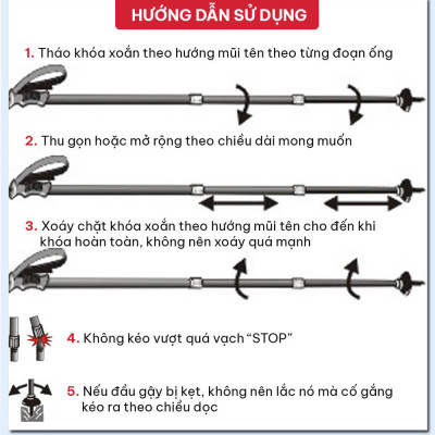 Gậy leo núi, đi bộ, trekking GoodFit GF03E chất liệu hợp kim nhôm có thể rút gọn