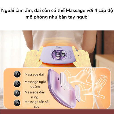 Máy chườm nóng hỗ trợ giảm đau bụng kinh có 4 chế độ massage và 3 mức nhiệt ấm bụng: 40-60 độ C Pin sạc UBS, món quà ý nghĩa tặng người yêu MÀU HỒNG