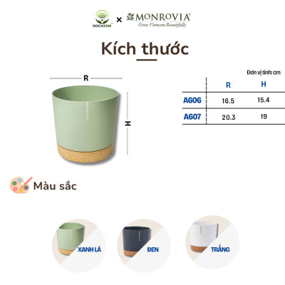 Chậu tự tưới thông minh Monrovia cho hoa, cây cảnh trong nhà và ngoài trời hình trụ tròn