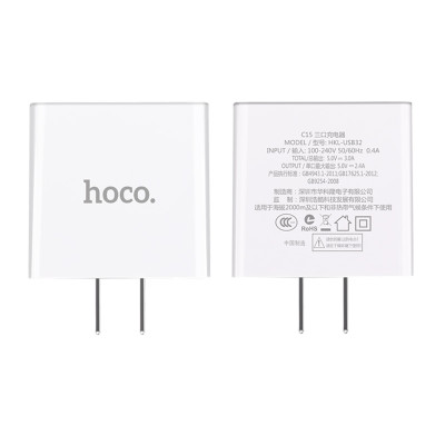 Củ Sạc 3 Cổng USB Hoco C15 Màn Hình LED - Hàng Nhập Khẩu