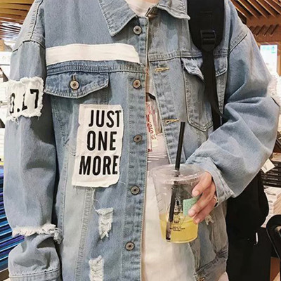 Áo khoác jean nam from rộng vá rách JB15