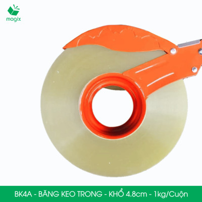 BK4A - 12 cuộn băng keo trong 1kg, khổ 4.8cm lõi nhựa - Băng dính đóng hàng, băng keo khổ lớn