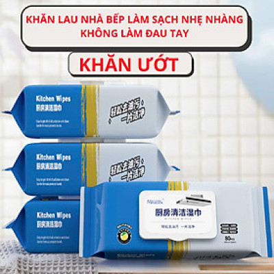 Giấy Ướt Lau Bếp Siêu Sạch Gói 80 Tờ To Chứa Vitamin E Không Độc Hại Không Kích Ứng Da Giúp Loại Bỏ Dầu Mỡ, Khăn Ướt Đa Năng Siêu Dai - Chính Hãng