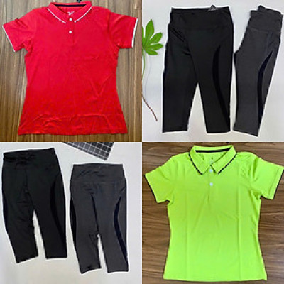 SET ĐỒ THỂ THAO NỮ GỒM ÁO THUN CỔ TRỤ VÀ QUẦN LỬNG LEGGING 9 TẤC ĐA NĂNG CAO CẤP