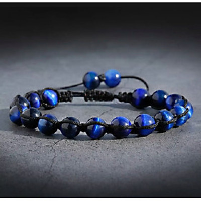 Vòng tay phong thủy đá mắt hổ xanh thiên nhiên kết dây cotton phong cách Hàn Quốc