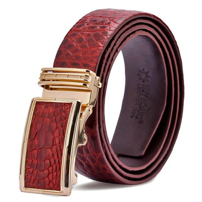 HP4830 - Dây nịt nam da cá sấu Huy Hoàng gai bụng 3,5P màu nâu đỏ