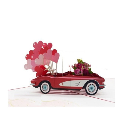 Thiệp 3D Pop Up Xe Cưới Just Married Đỏ – Thiệp Chúc Mừng Đám Cưới, Thiệp Wedding Độc Đáo, W07