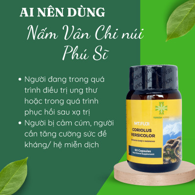 Combo 2 hộp Viên uống Nấm Vân Chi núi Phú Sĩ Teresa Herbs hỗ trợ tăng cường đề kháng và hệ miễn dịch (Lọ 60 viên)