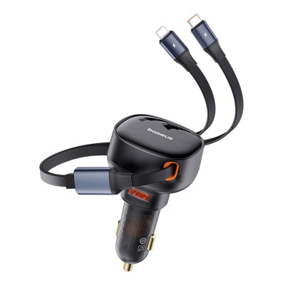Tẩu sạc dùng trên ô tô tích hợp cáp Type C và iP Cable 60W Baseus Enjoyment Pro Car Charger - Hàng chính hãng