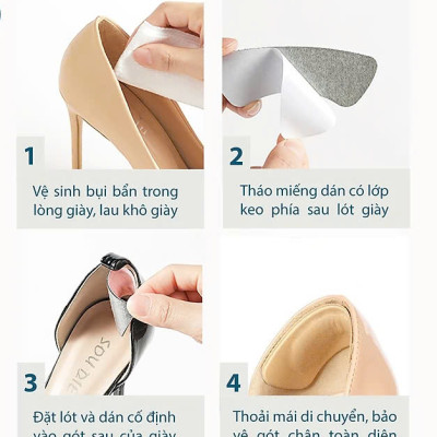 Bộ 2 cặp lót giày 4D bảo vệ gót chân và chống tuột gót giày (loại bầu) 1 CẶP KEM VÀ 1 CẶP ĐEN