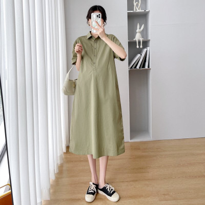 Đầm sơ mi bà bầu dáng suông, rộng rãi, thoáng mát tạo cảm giác thoải mái, chất Linen mềm mịn cao cấp Đũi Việt Da61 XANH RẺU