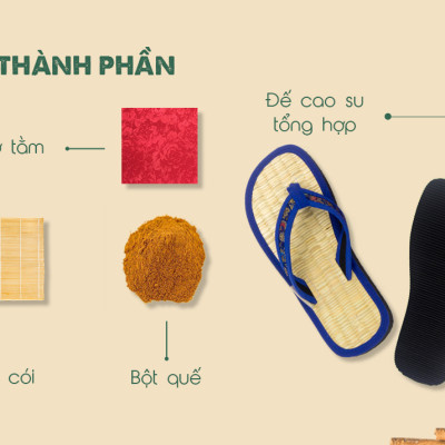 Dép chiếu xỏ ngón Hương Quế DCQ-47 nguyên liệu tự nhiên (sợi chiếu, bột quế, sợi đay) ngăn ngừa mồ hôi chân - giữ ẩm và mát chân