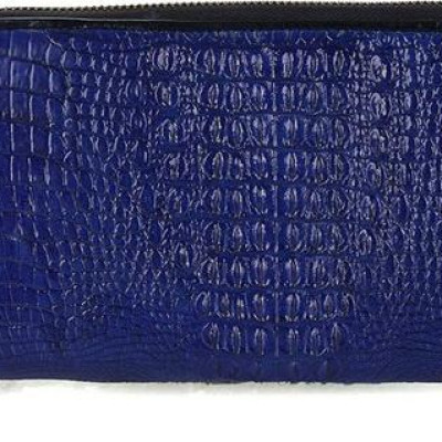 Ví nữ da cá sấu Huy Hoàng nhiều ngăn đầu cá sấu màu xanh dương HT3729