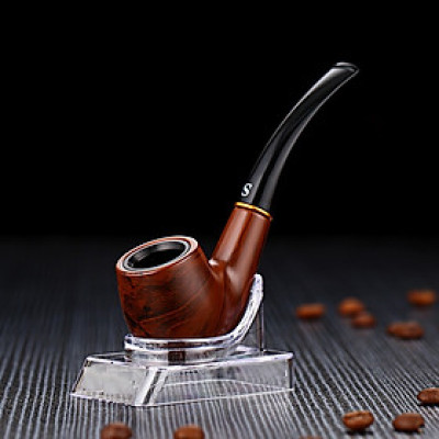 Tẩu thuốc nhựa sừng cao cấp giả vân gỗ sang trọng, tặng kèm hộp đựng, đế nhựa và túi vải 