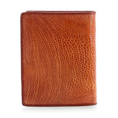 HP2423 - Bóp nam Huy Hoàng da đà điểu da trơn kiểu đứng màu vàng bò