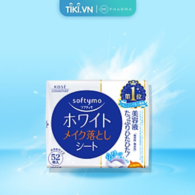 Khăn Ứớt Tẩy Trang Dưỡng Trắng Da Softymo Kose Nhật Bản Gói Refill 52 Miếng