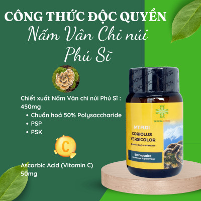 Combo 2 hộp Viên uống Nấm Vân Chi núi Phú Sĩ Teresa Herbs hỗ trợ tăng cường đề kháng và hệ miễn dịch (Lọ 60 viên)