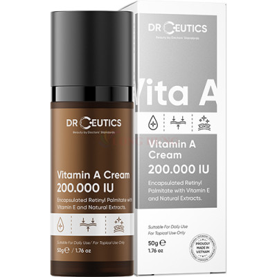 Kem dưỡng DrCeutics Vitamin A Cream 200.000 IU giúp cải thiện nếp nhăn và cho da căng bóng, mịn màng (50g) - Hàng chính hãng