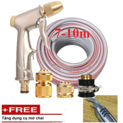  Bộ dây vòi xịt nước rửa xe, tưới cây . tăng áp 3 lần, loại 7m, 10m 206701-1 đầu đồng, cút đồng, + tặng mở chai