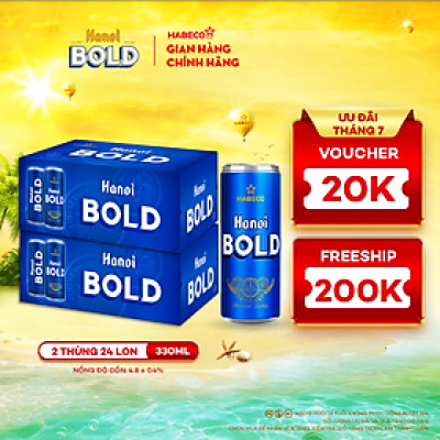 Combo 2 Thùng Bia Hanoi BOLD - Thùng 24 lon 330ml