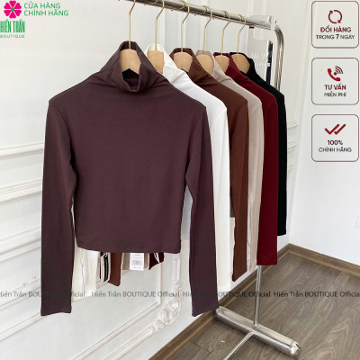 Áo croptop dài tay nữ Hiền Trần BOUTIQUE cổ lọ chất vải cotton co giãn giữ nhiệt tốt kiểu ôm body cá tính Women A5