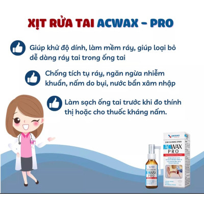Xịt Vệ Sinh Ráy Tai Cho Bé & Người Lớn Acwax Pro Giúp Làm Mềm Ráy Tai, Làm Sạch, Ổn Định Thính Giác, (Chai 20ml)
