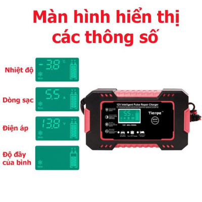 Sạc bình acquy 12V 4Ah-100Ah tự ngắt khi đầy, bảo dưỡng phục hồi ắc quy, khử sunfat chống ngược cực