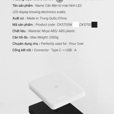 Cân điện tử pha chế cân cà phê đồ uống có đếm giờ Cafede Kona