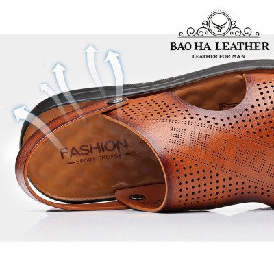 Dép da nam quai ngang đục lỗ thoáng khí BHD888