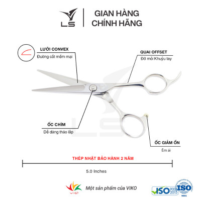 Kéo cắt tóc LS lưỡi thẳng quai offset phẳng đỡ ngón cố định CB12/5.0
