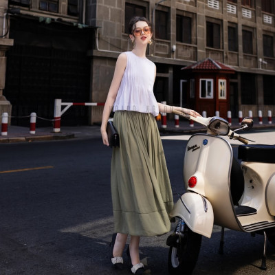 Set áo váy trắng xếp ly NGADO , set áo kèm váy , set áo váy kiểu Nữ