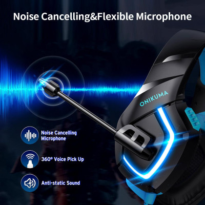 Tai nghe gắn trên đầu ONIKUMA K1B chơi game có dây với bộ điều khiển 50mm giảm tiếng ồn USB + Cổng 3,5 mm kép