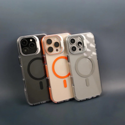 Ốp lưng chống sốc cho iPhone 16 Pro Max iP 15 Pro Max sạc không dây từ tính viền bảo vệ camera kiêm giá đỡ trong suốt hiệu Raigor Rita - Hàng nhập khẩu