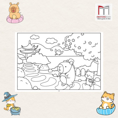 Sách Tô Màu - Bốn Mùa Của Capybara Và Mèo Cam + Baby Three 12 Con Giáp ở Vương Quốc Ngọt Ngào - Combo 2 Cuốn - Minh Thắng